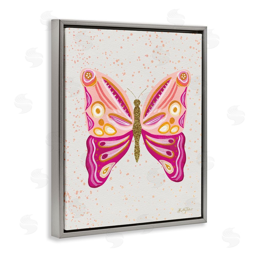 Kelley Talent Modern Glam Pink Butterfly Grey Floating Frame Canvas Wall Art Print