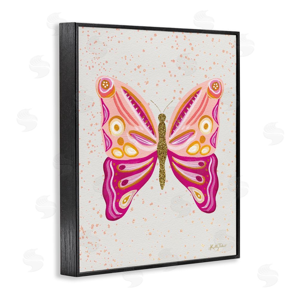 Kelley Talent Modern Glam Pink Butterfly Black Framed Giclee Wall Art Print