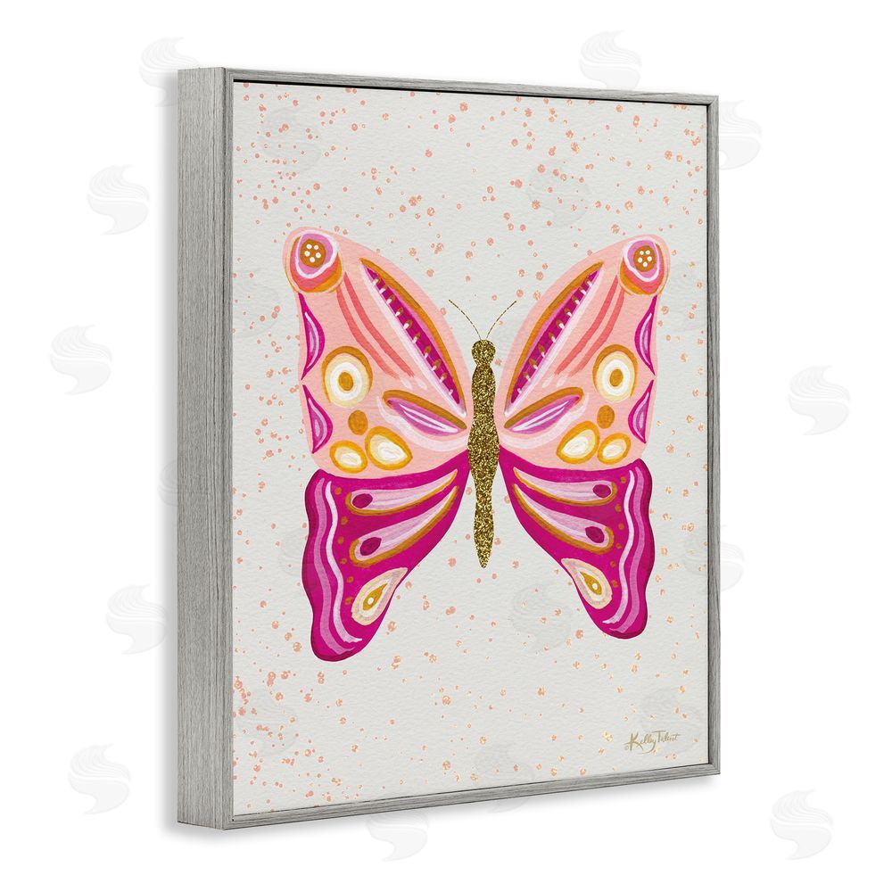 Kelley Talent Modern Glam Pink Butterfly Gray Framed Giclee Wall Art Print