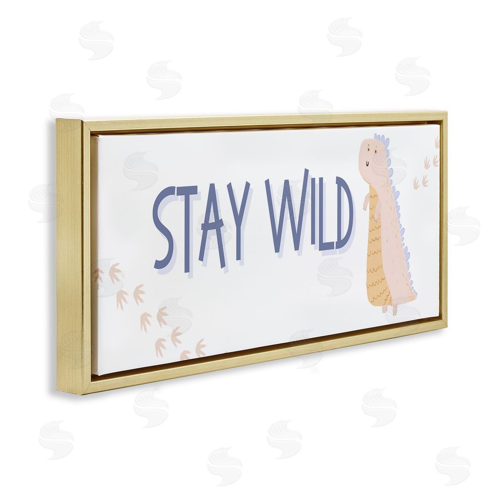 Katie Griggs Stay Wild Soft Dinosaur Gold Floating Frame Canvas Wall Art Print