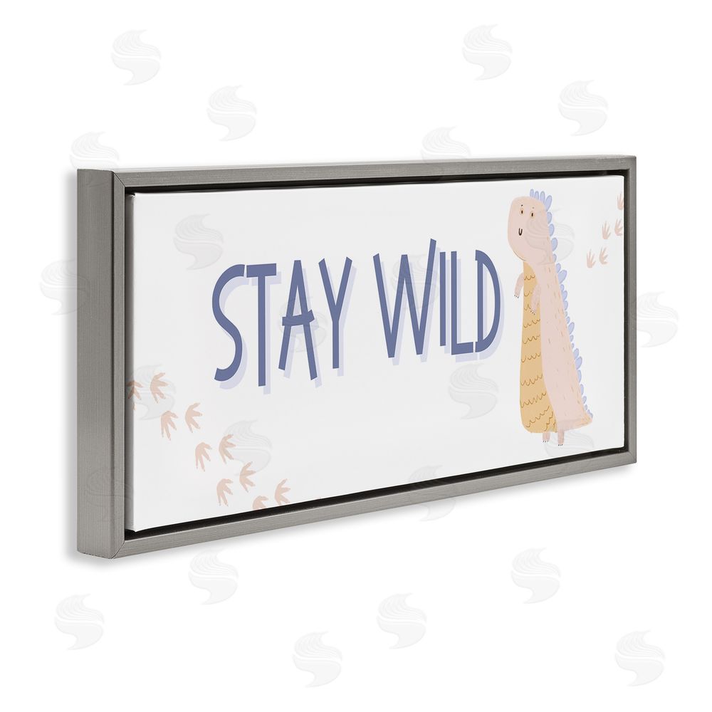 Katie Griggs Stay Wild Soft Dinosaur Grey Floating Frame Canvas Wall Art Print