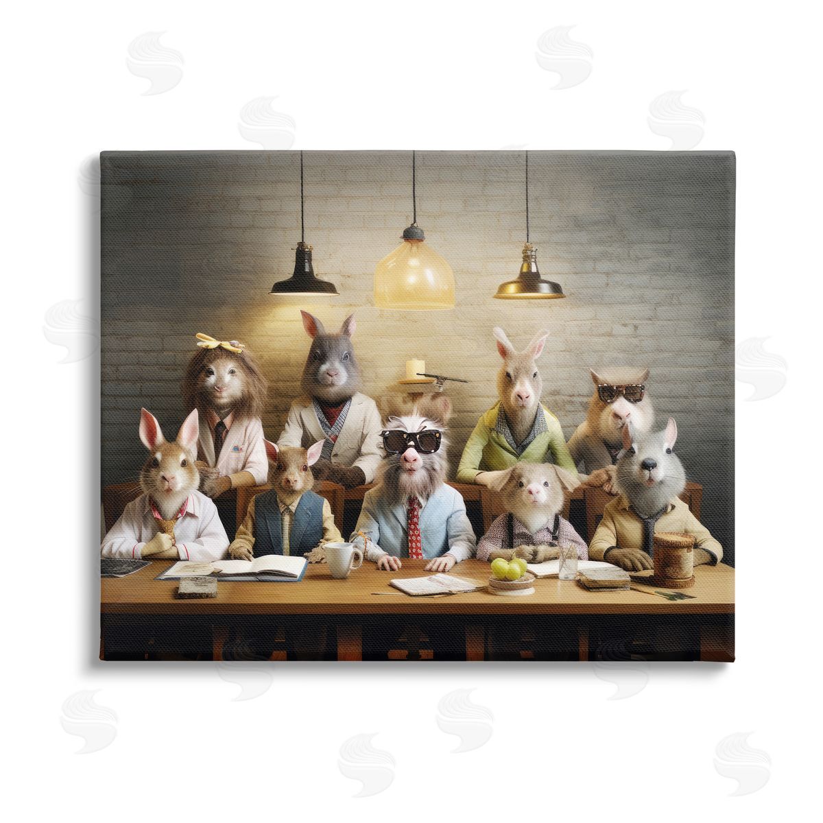 Lazar Studio Wild Animals at Table Stretched Canvas Wall Art Print