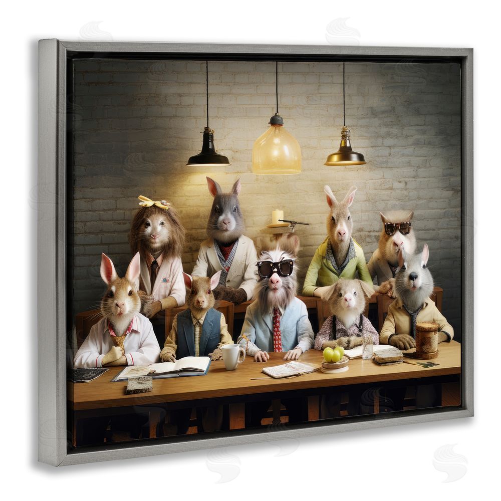 Lazar Studio Wild Animals at Table Grey Floating Frame Canvas Wall Art Print