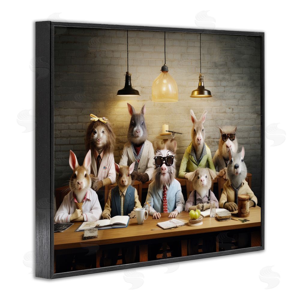 Lazar Studio Wild Animals at Table Black Framed Giclee Wall Art Print