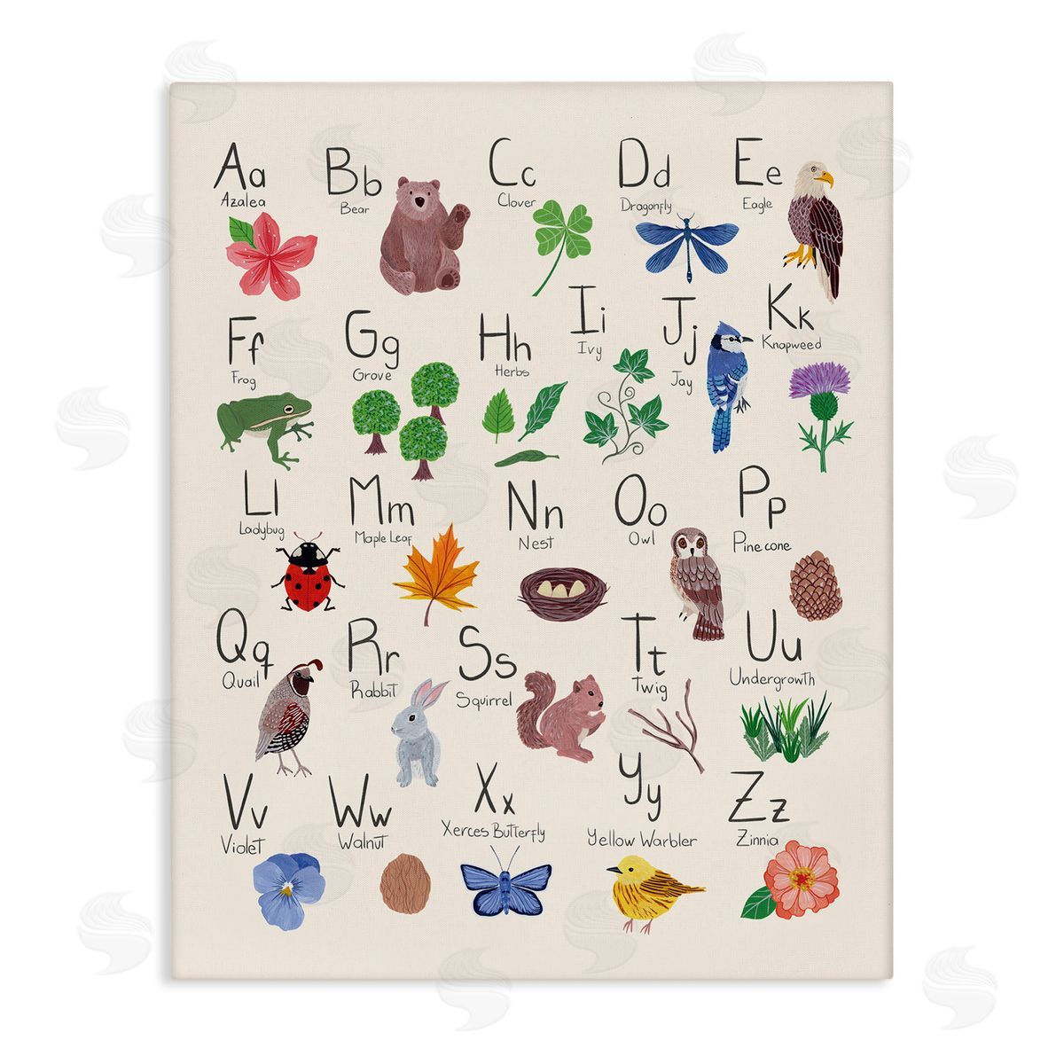 Aralma Animal Alphabet on Beige Stretched Canvas Wall Art Print
