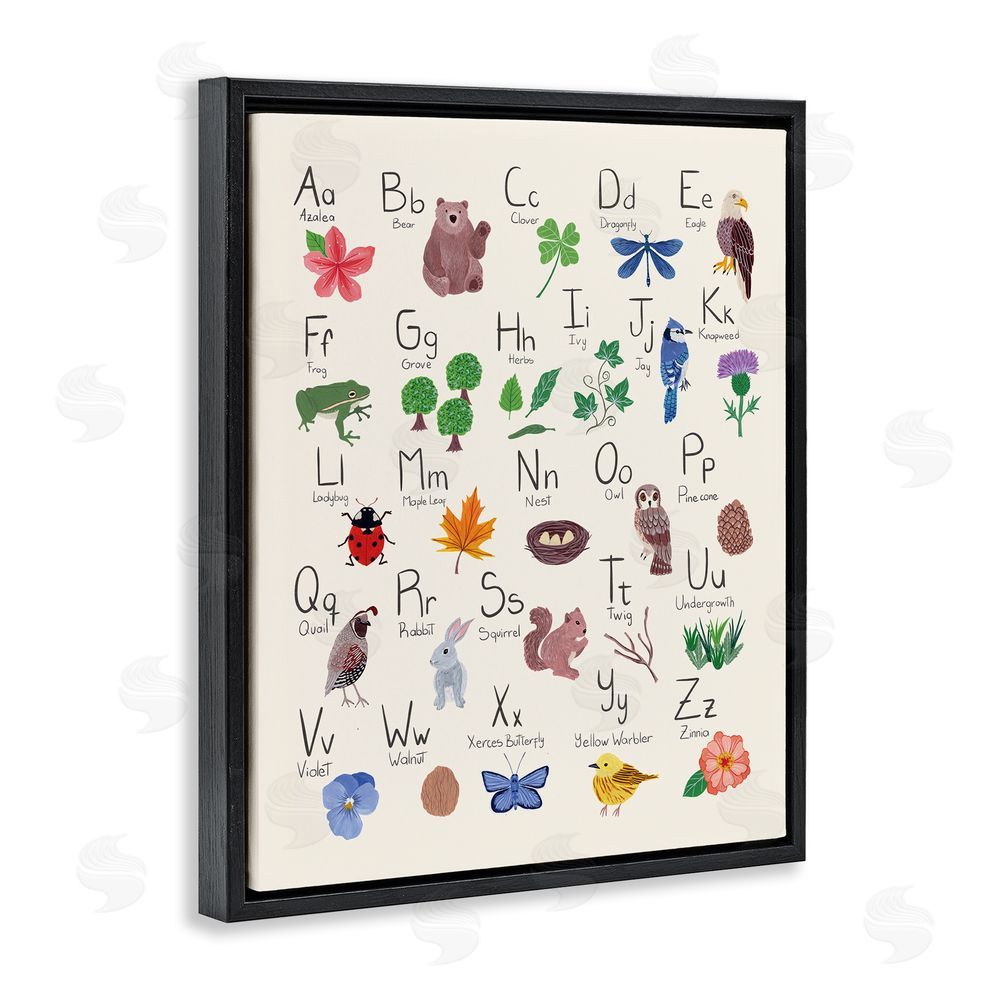 Aralma Animal Alphabet on Beige Black Floating Frame Canvas Wall Art Print