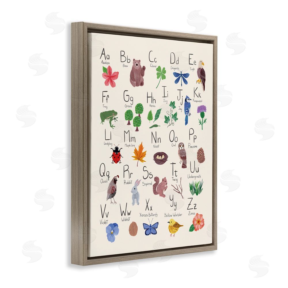 Aralma Animal Alphabet on Beige Brown Floating Frame Canvas Wall Art Print