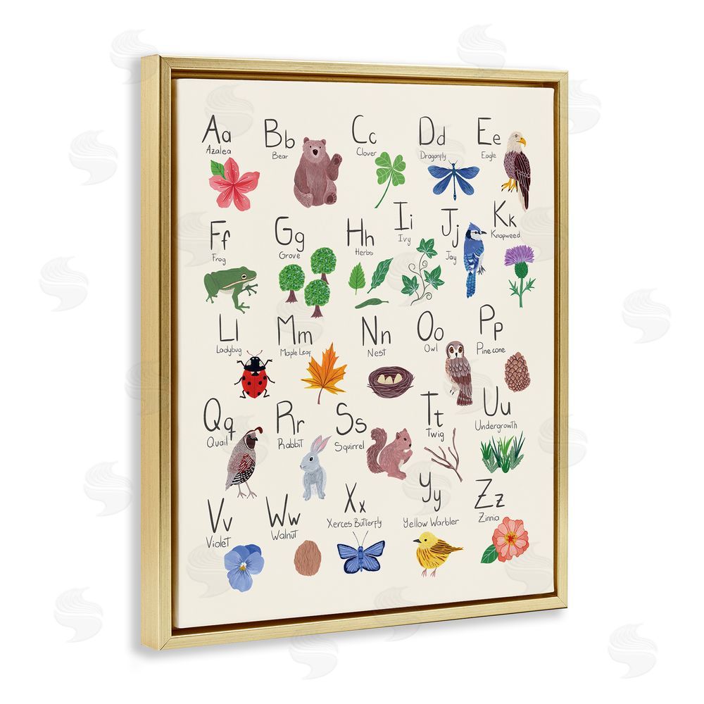 Aralma Animal Alphabet on Beige Gold Floating Frame Canvas Wall Art Print