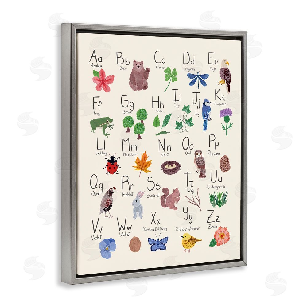 Aralma Animal Alphabet on Beige Grey Floating Frame Canvas Wall Art Print