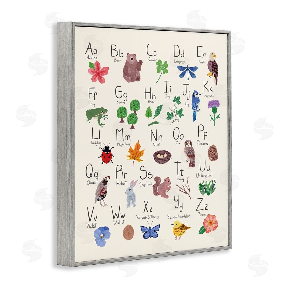 Aralma Animal Alphabet on Beige Gray Framed Giclee Wall Art Print