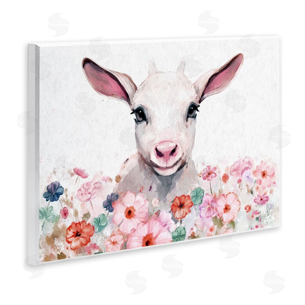 Ziwei Li Baby Sheep & Pink Flowers Wall Plaque Art Print