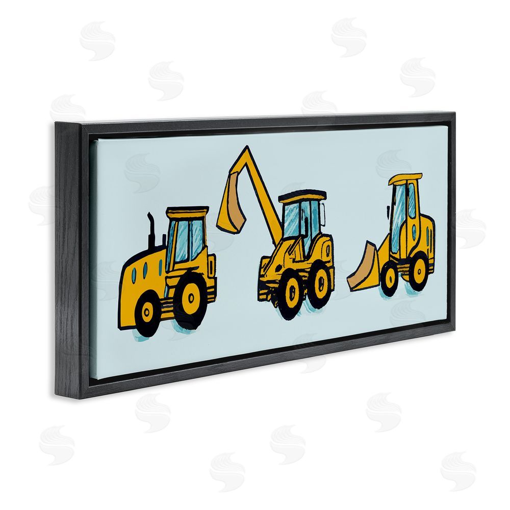 Stupell Studio Bulldozers on Blue Black Floating Frame Canvas Wall Art Print