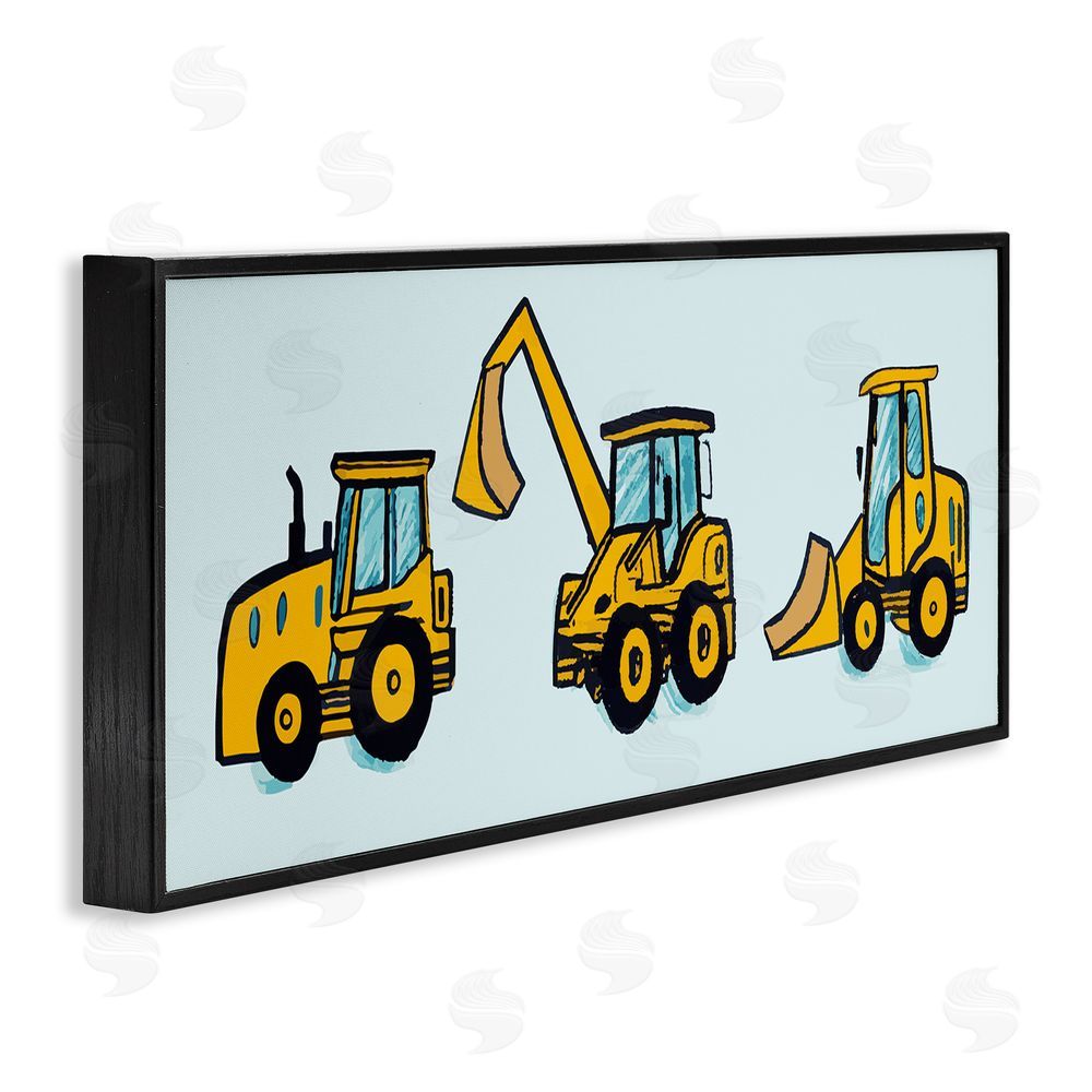 Stupell Studio Bulldozers on Blue Black Framed Giclee Wall Art Print