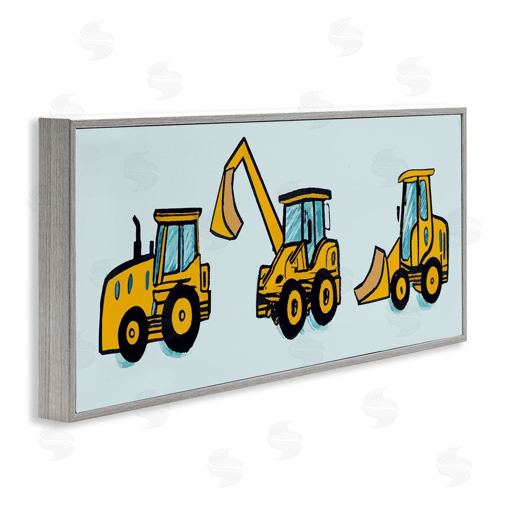 Stupell Studio Bulldozers on Blue Gray Framed Giclee Wall Art Print