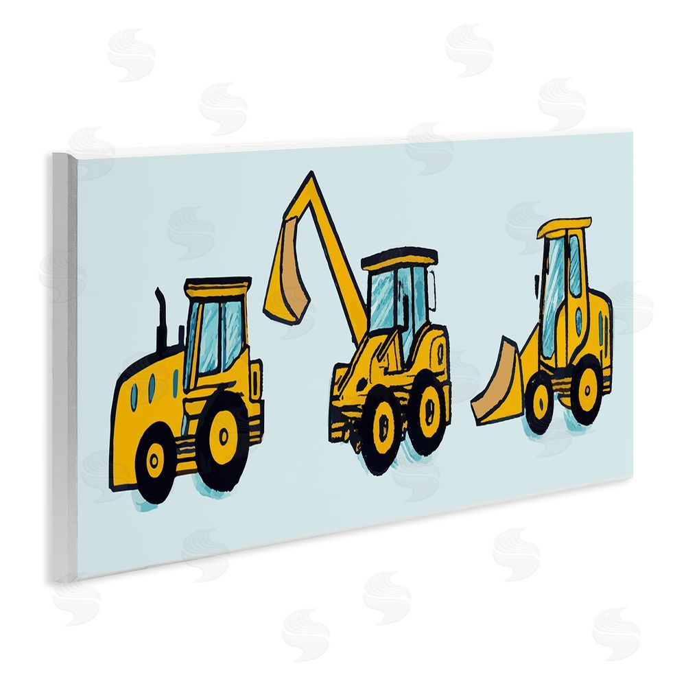 Stupell Studio Bulldozers on Blue Wall Plaque Art Print