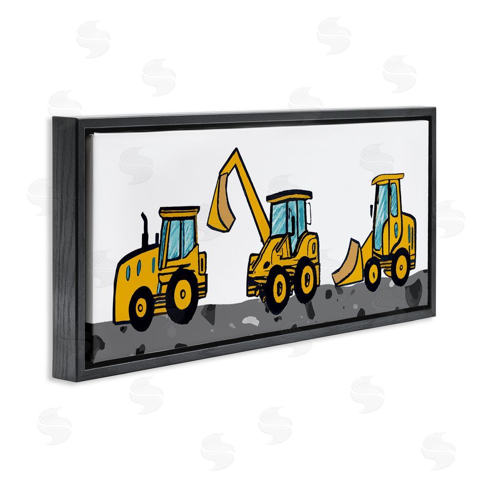 Stupell Studio Construction Bulldozers Trio Black Floating Frame Canvas Wall Art Print