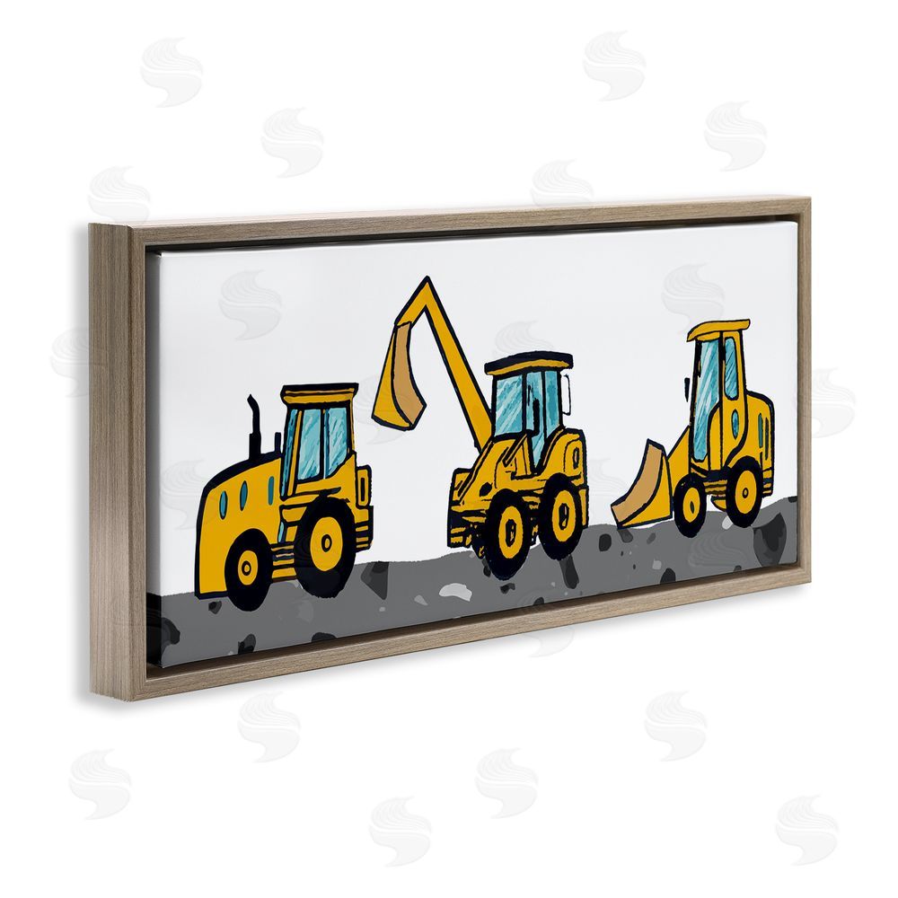 Stupell Studio Construction Bulldozers Trio Brown Floating Frame Canvas Wall Art Print