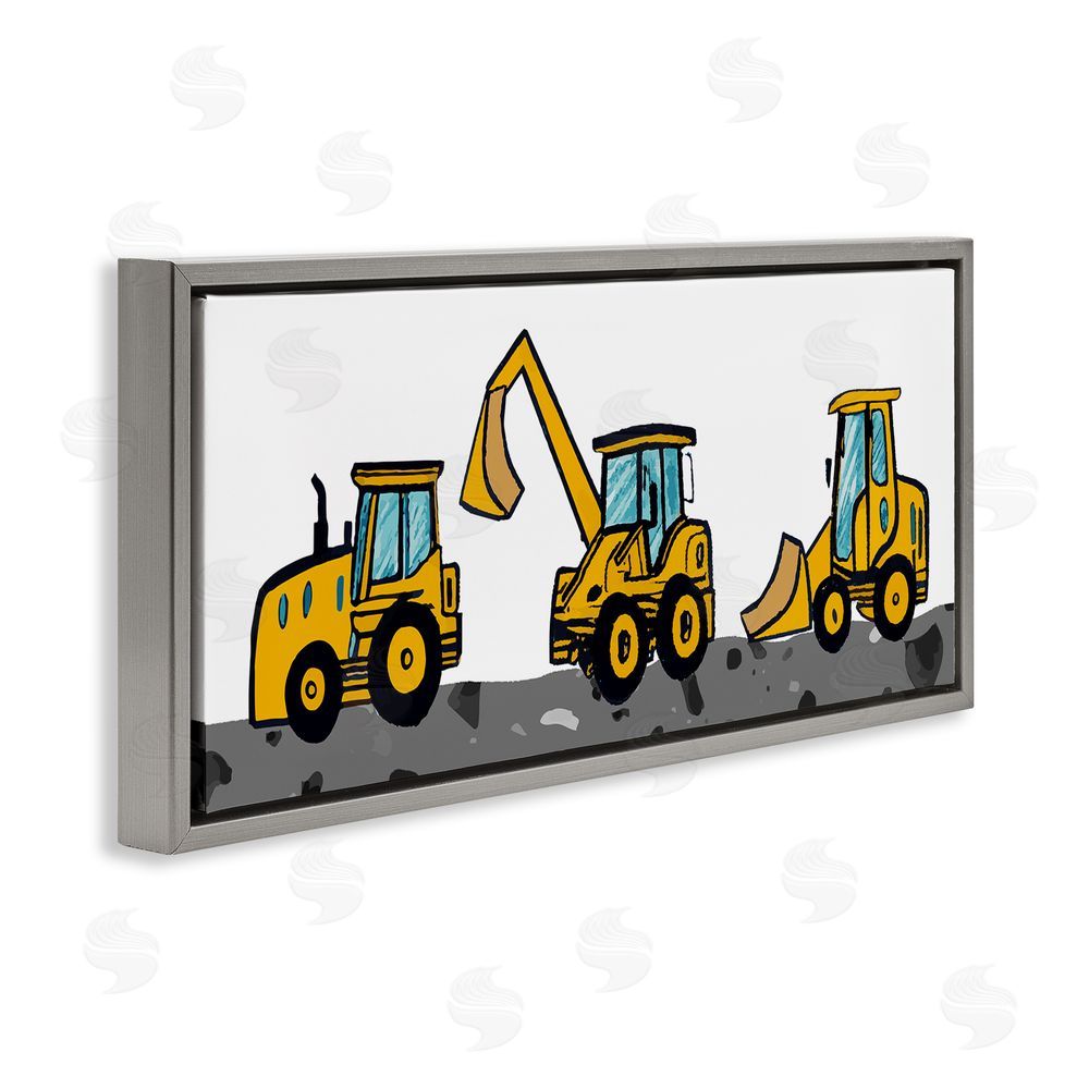 Stupell Studio Construction Bulldozers Trio Grey Floating Frame Canvas Wall Art Print