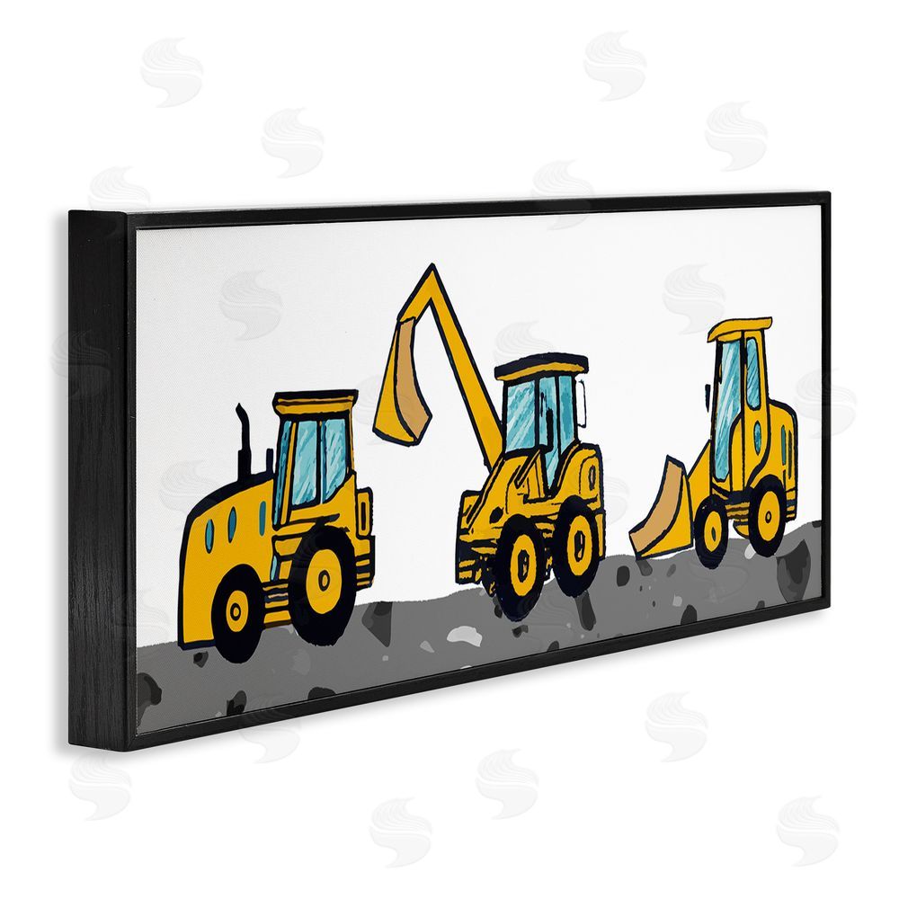 Stupell Studio Construction Bulldozers Trio Black Framed Giclee Wall Art Print