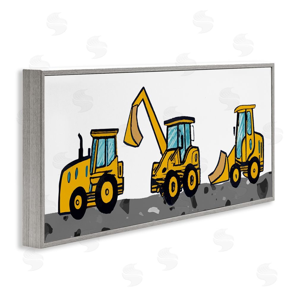 Stupell Studio Construction Bulldozers Trio Gray Framed Giclee Wall Art Print