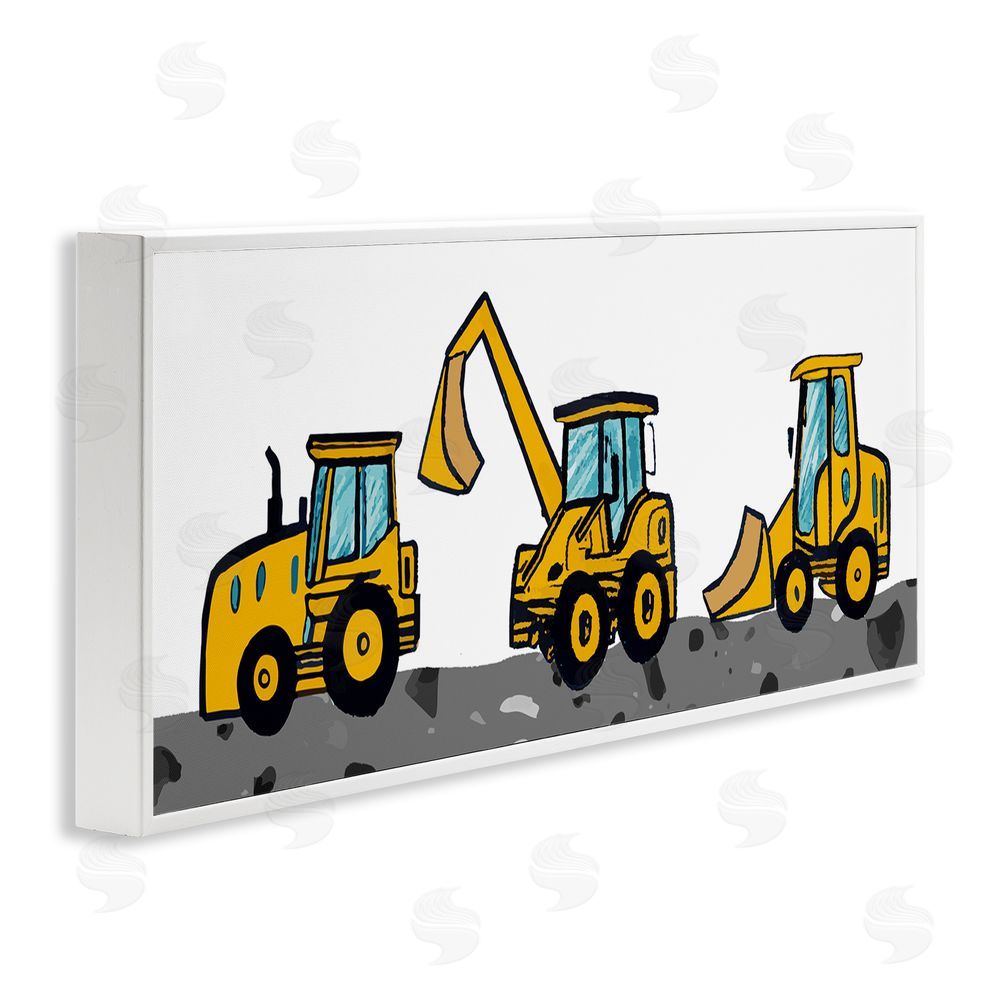 Stupell Studio Construction Bulldozers Trio White Framed Giclee Wall Art Print