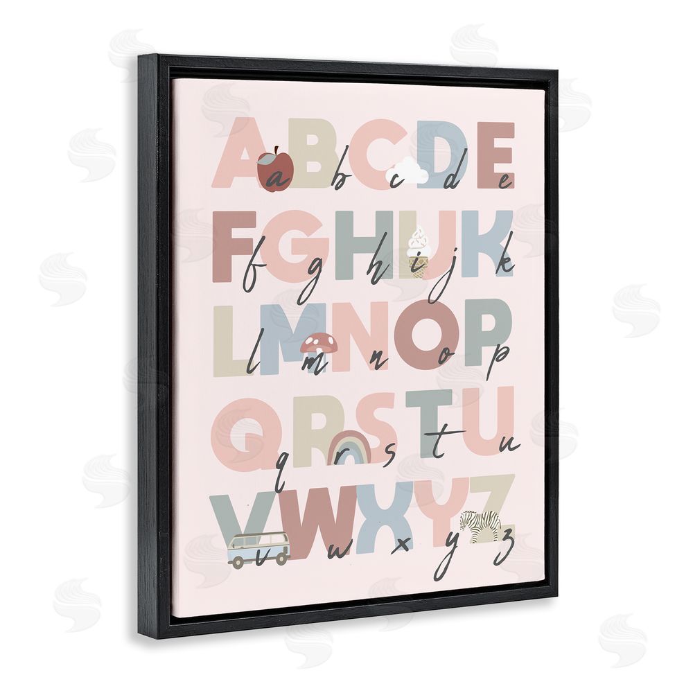 Stupell Studio Pink Pastel Alphabet Chart Black Floating Frame Canvas Wall Art Print