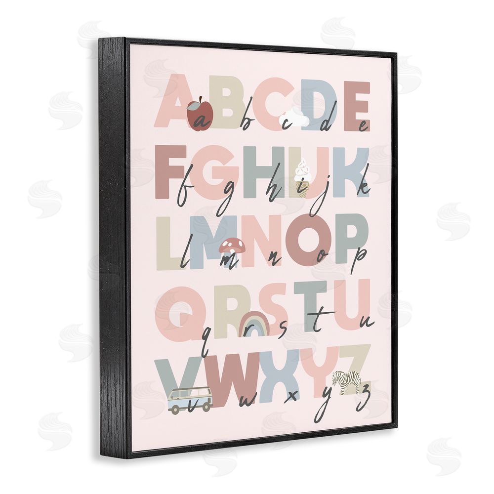 Stupell Studio Pink Pastel Alphabet Chart Black Framed Giclee Wall Art Print