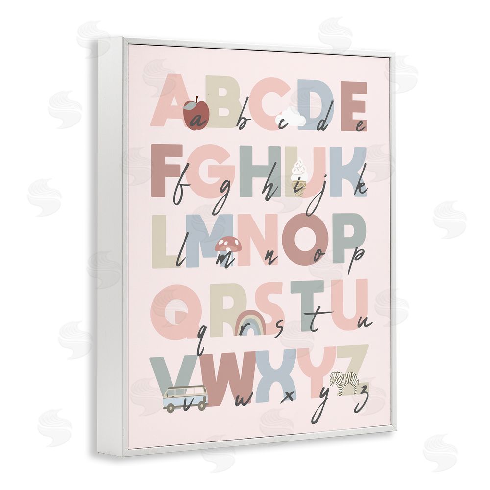 Stupell Studio Pink Pastel Alphabet Chart White Framed Giclee Wall Art Print