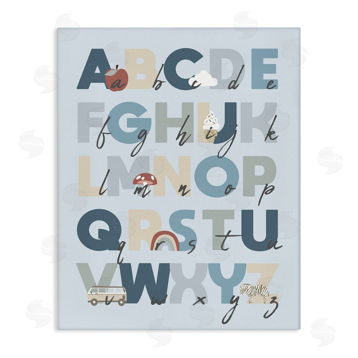 Stupell Studio Soft Blue Alphabet Chart Stretched Canvas Wall Art Print