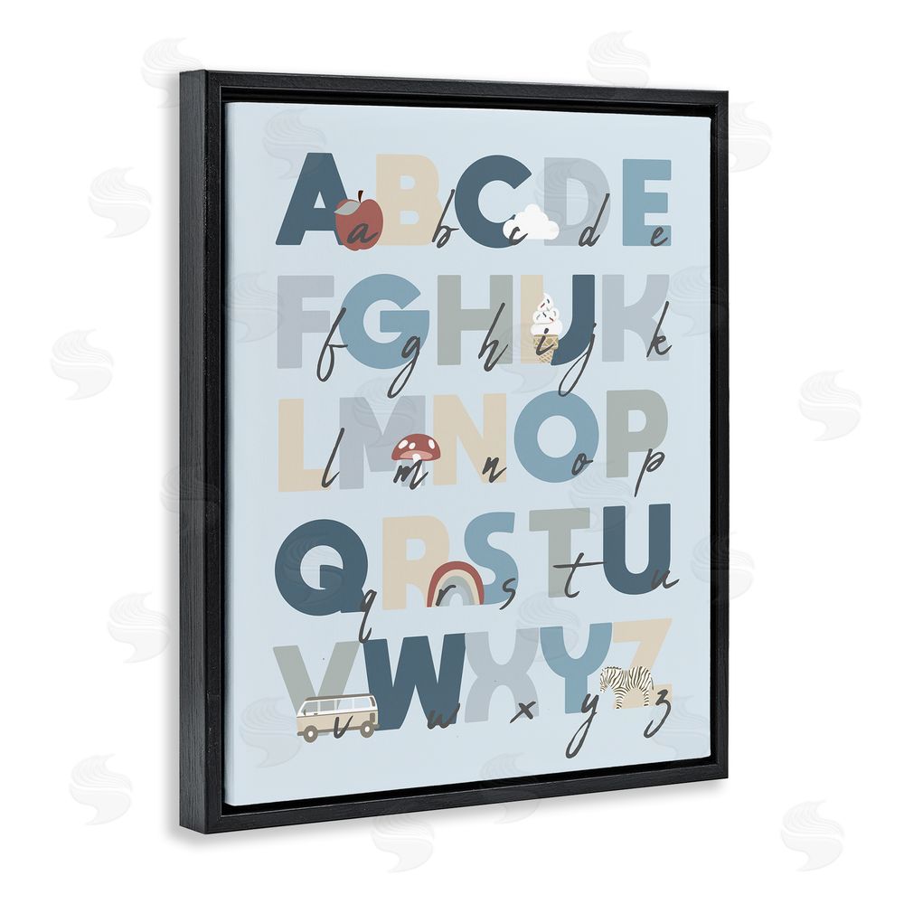 Stupell Studio Soft Blue Alphabet Chart Black Floating Frame Canvas Wall Art Print