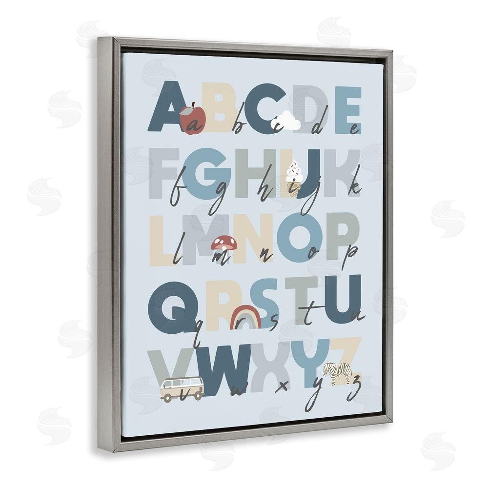 Stupell Studio Soft Blue Alphabet Chart Grey Floating Frame Canvas Wall Art Print