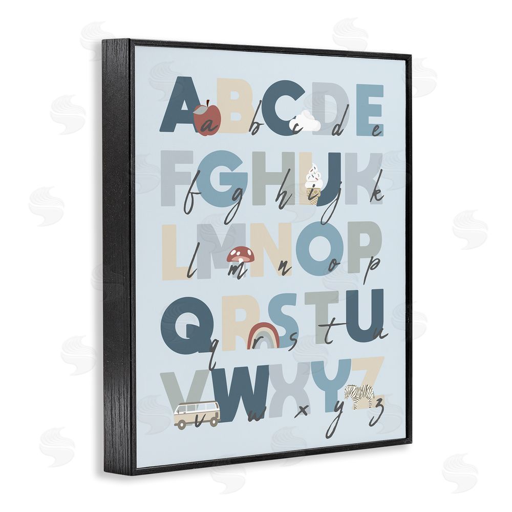 Stupell Studio Soft Blue Alphabet Chart Black Framed Giclee Wall Art Print