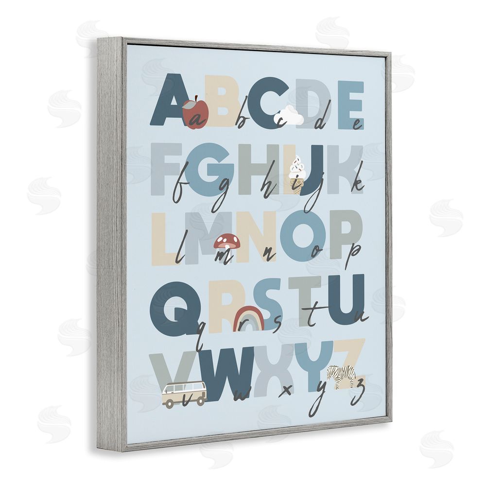 Stupell Studio Soft Blue Alphabet Chart Gray Framed Giclee Wall Art Print