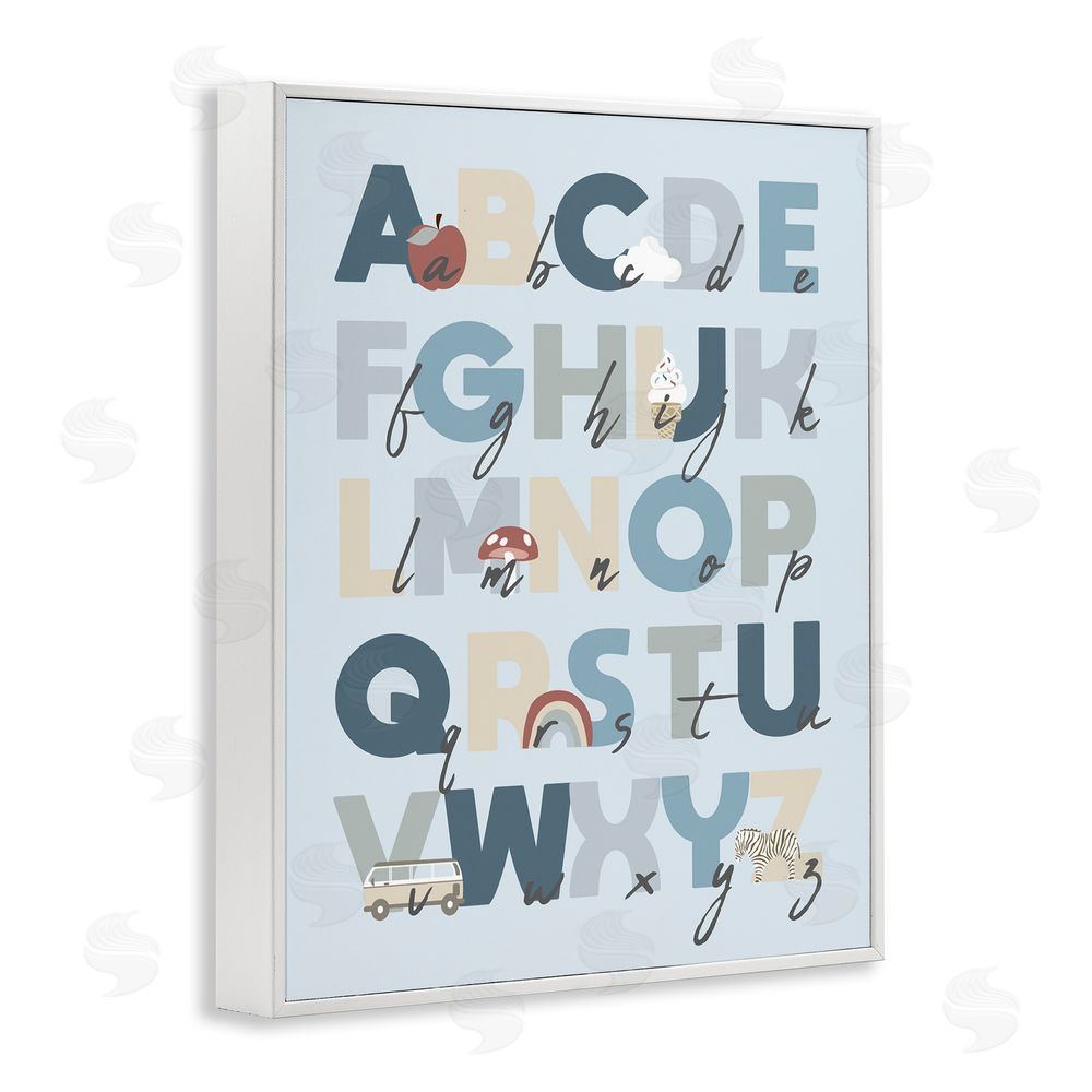 Stupell Studio Soft Blue Alphabet Chart White Framed Giclee Wall Art Print