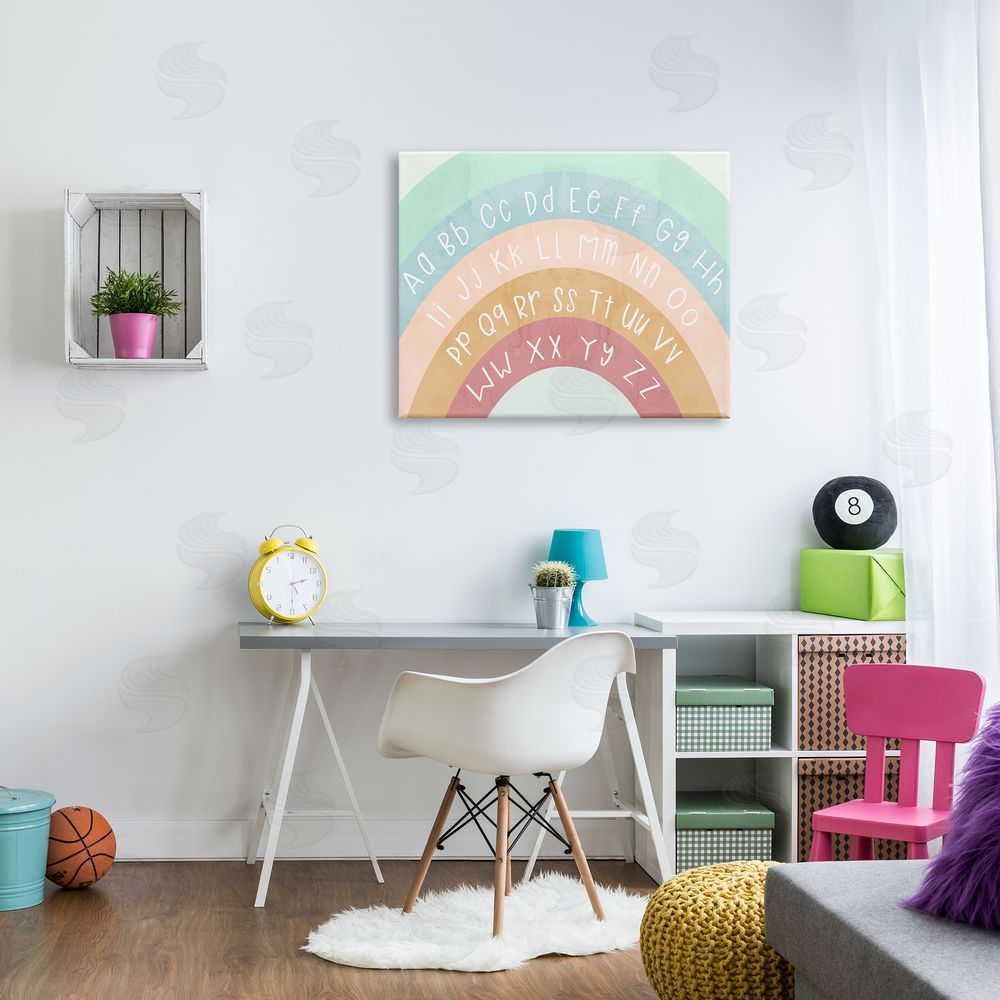 Stupell Studio Alphabet Letters on Rainbow Canvas Wall Art Print in Room
