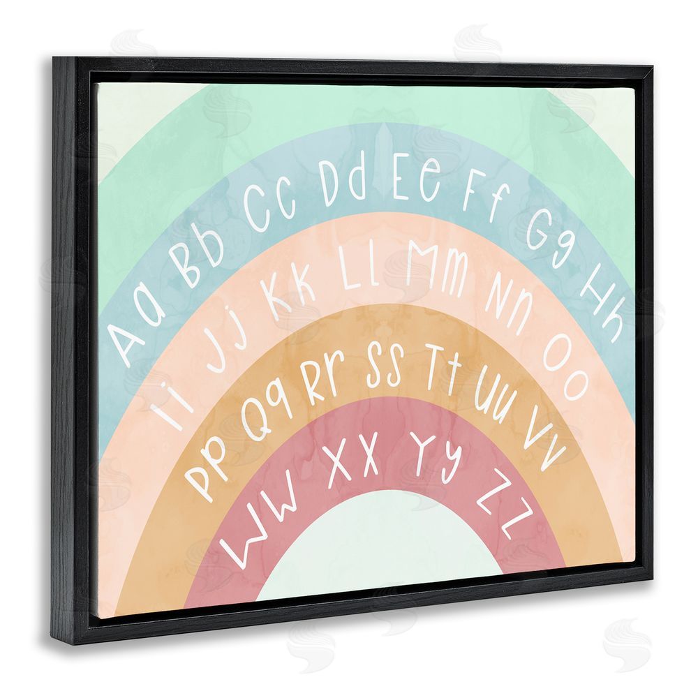 Stupell Studio Alphabet Letters on Rainbow Black Floating Frame Canvas Wall Art Print