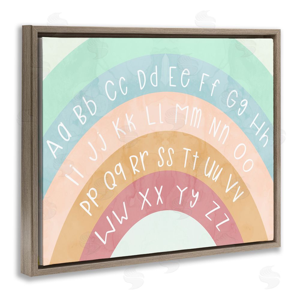 Stupell Studio Alphabet Letters on Rainbow Brown Floating Frame Canvas Wall Art Print