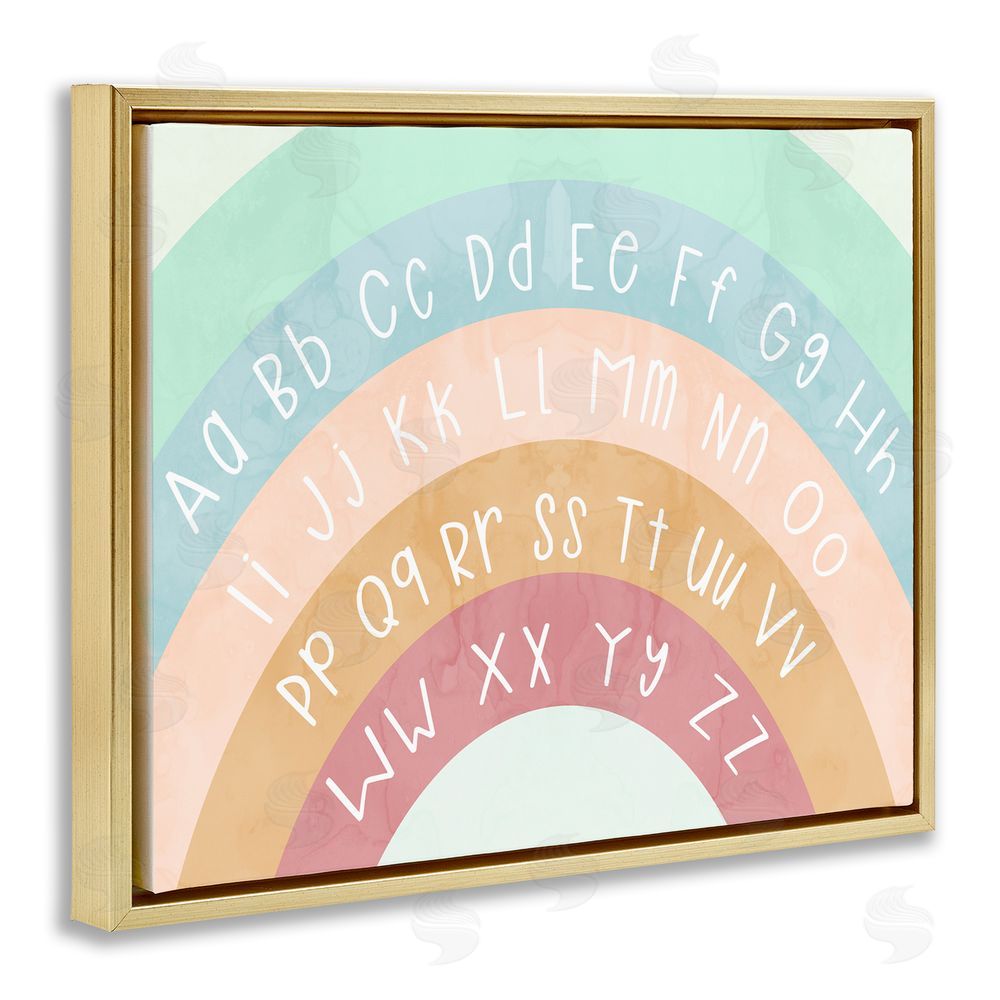 Stupell Studio Alphabet Letters on Rainbow Gold Floating Frame Canvas Wall Art Print
