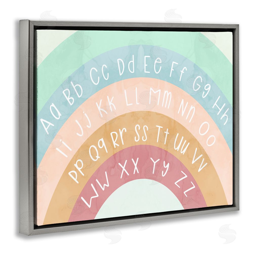 Stupell Studio Alphabet Letters on Rainbow Grey Floating Frame Canvas Wall Art Print