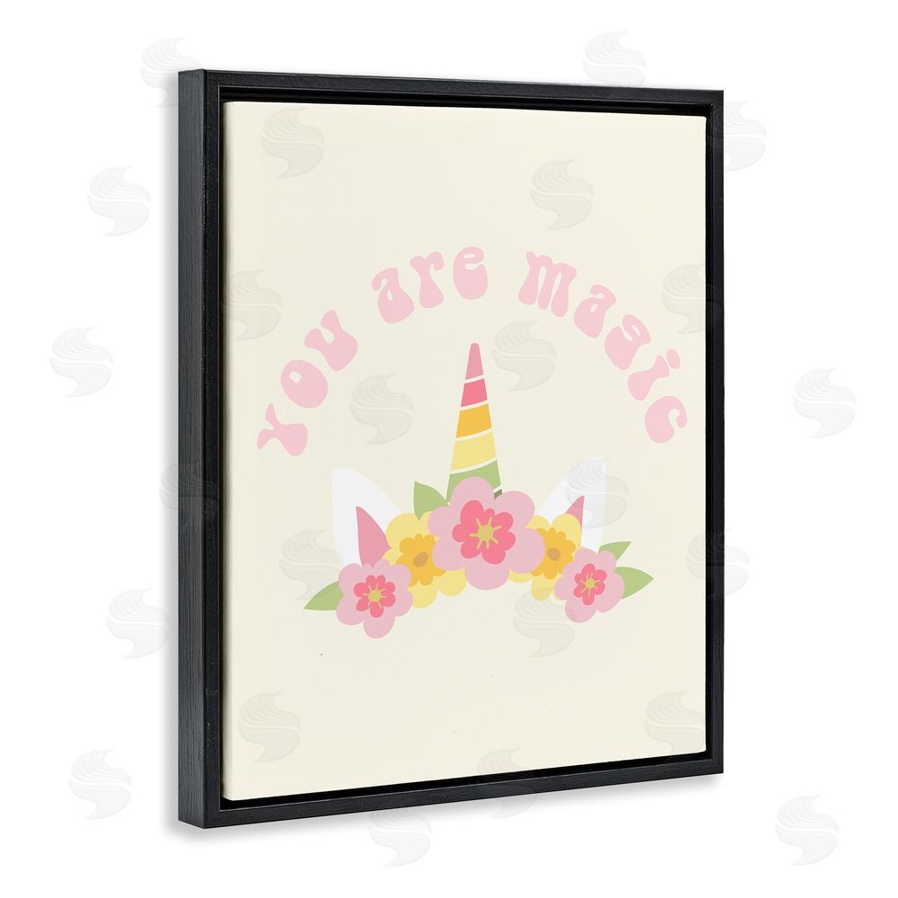 Stupell Studio Retro Magic Unicorn Phrase Black Floating Frame Canvas Wall Art Print