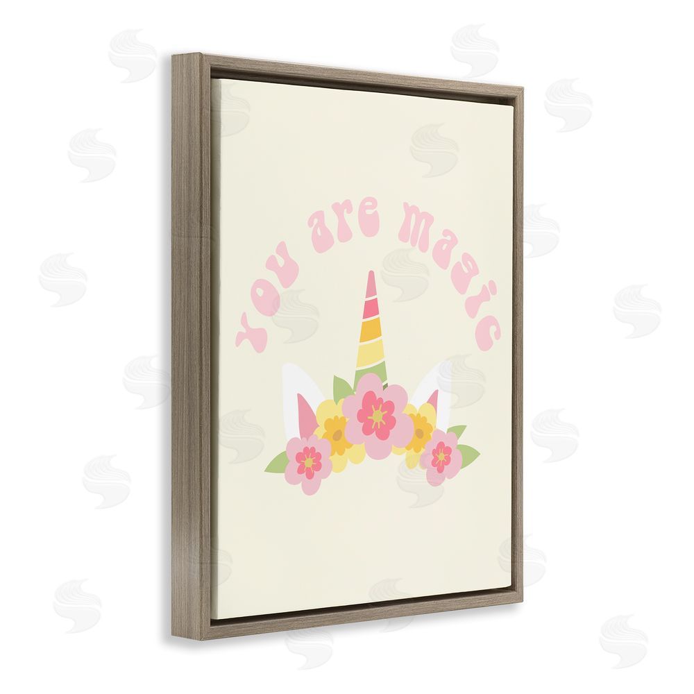 Stupell Studio Retro Magic Unicorn Phrase Brown Floating Frame Canvas Wall Art Print