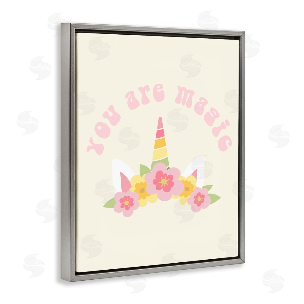 Stupell Studio Retro Magic Unicorn Phrase Grey Floating Frame Canvas Wall Art Print
