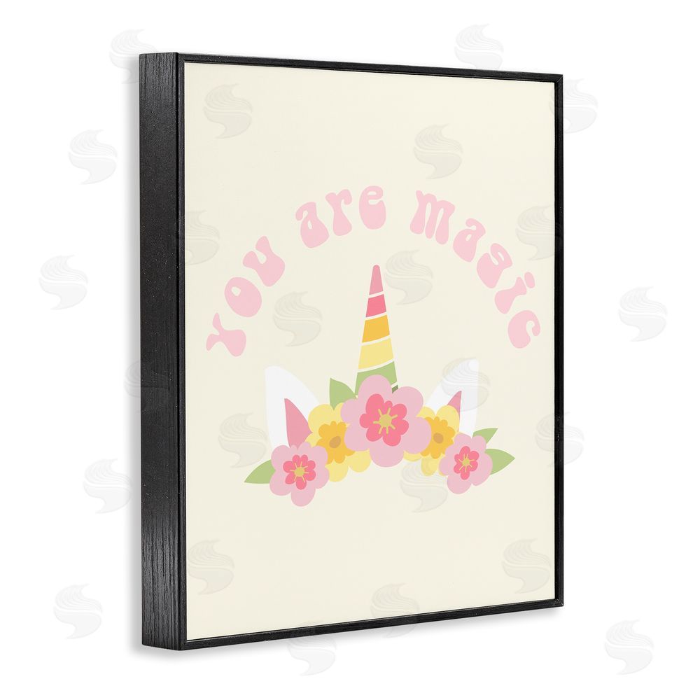 Stupell Studio Retro Magic Unicorn Phrase Black Framed Giclee Wall Art Print
