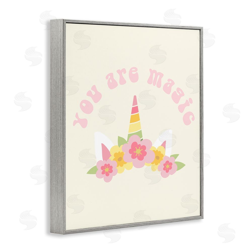 Stupell Studio Retro Magic Unicorn Phrase Gray Framed Giclee Wall Art Print