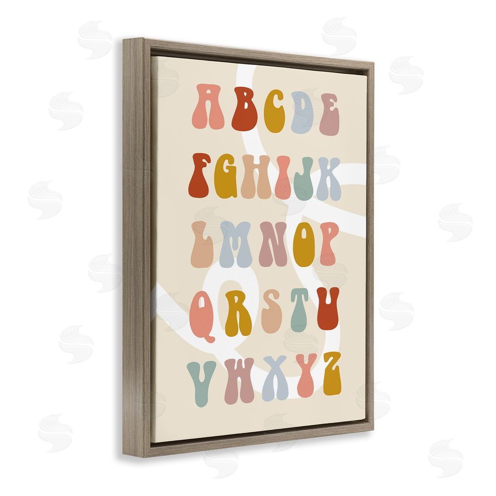Stupell Studio Alphabet with White Spiral Brown Floating Frame Canvas Wall Art Print