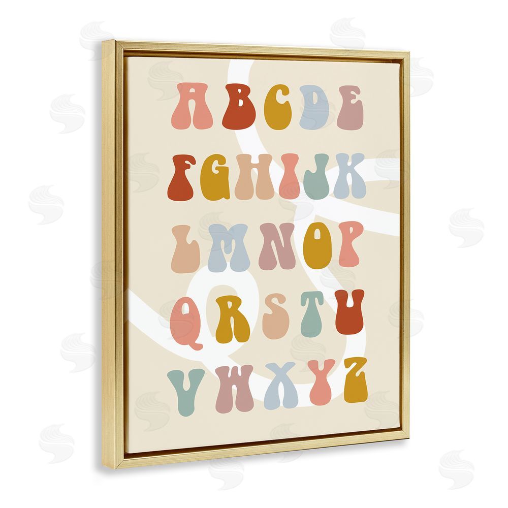Stupell Studio Alphabet with White Spiral Gold Floating Frame Canvas Wall Art Print
