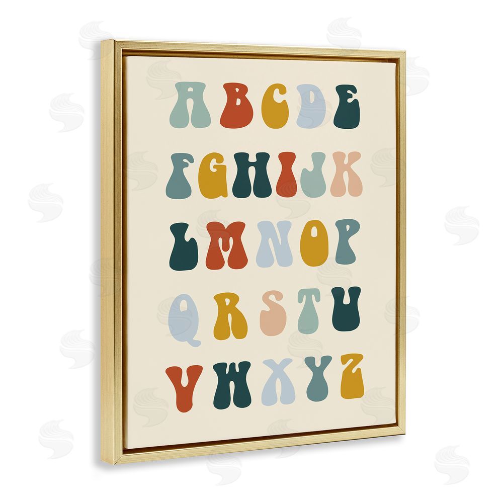 Stupell Studio Earthy Alphabet Letters Gold Floating Frame Canvas Wall Art Print