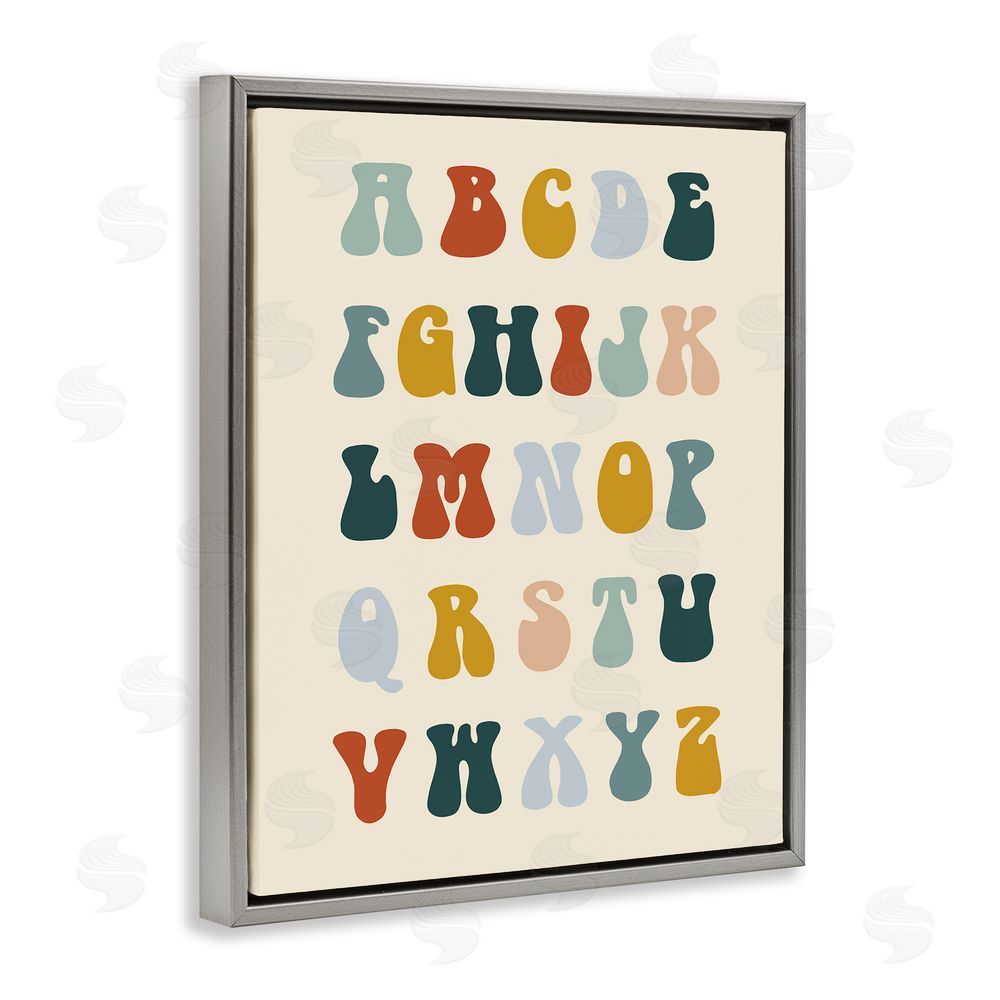 Stupell Studio Earthy Alphabet Letters Grey Floating Frame Canvas Wall Art Print