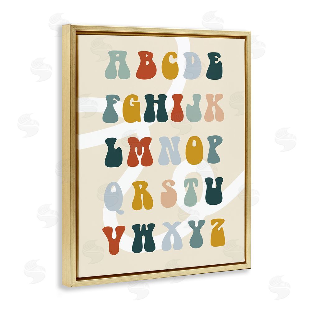 Stupell Studio Earth Tones Alphabet Gold Floating Frame Canvas Wall Art Print
