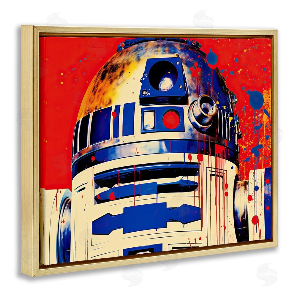 Birch & Ink Urban Paint Splatter Robot Gold Floating Frame Canvas Wall Art Print